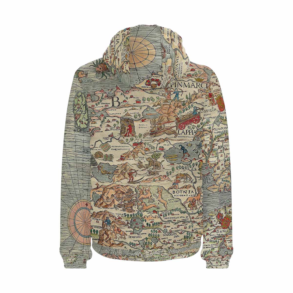 Antique Map design, mens lightweight, warm, quilted hooded bomber jacket, design, 15