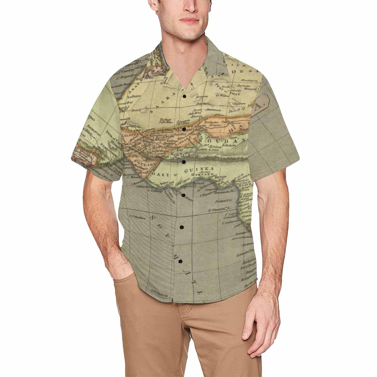 Antique Map design Hawaiian mens shirt, Design 4