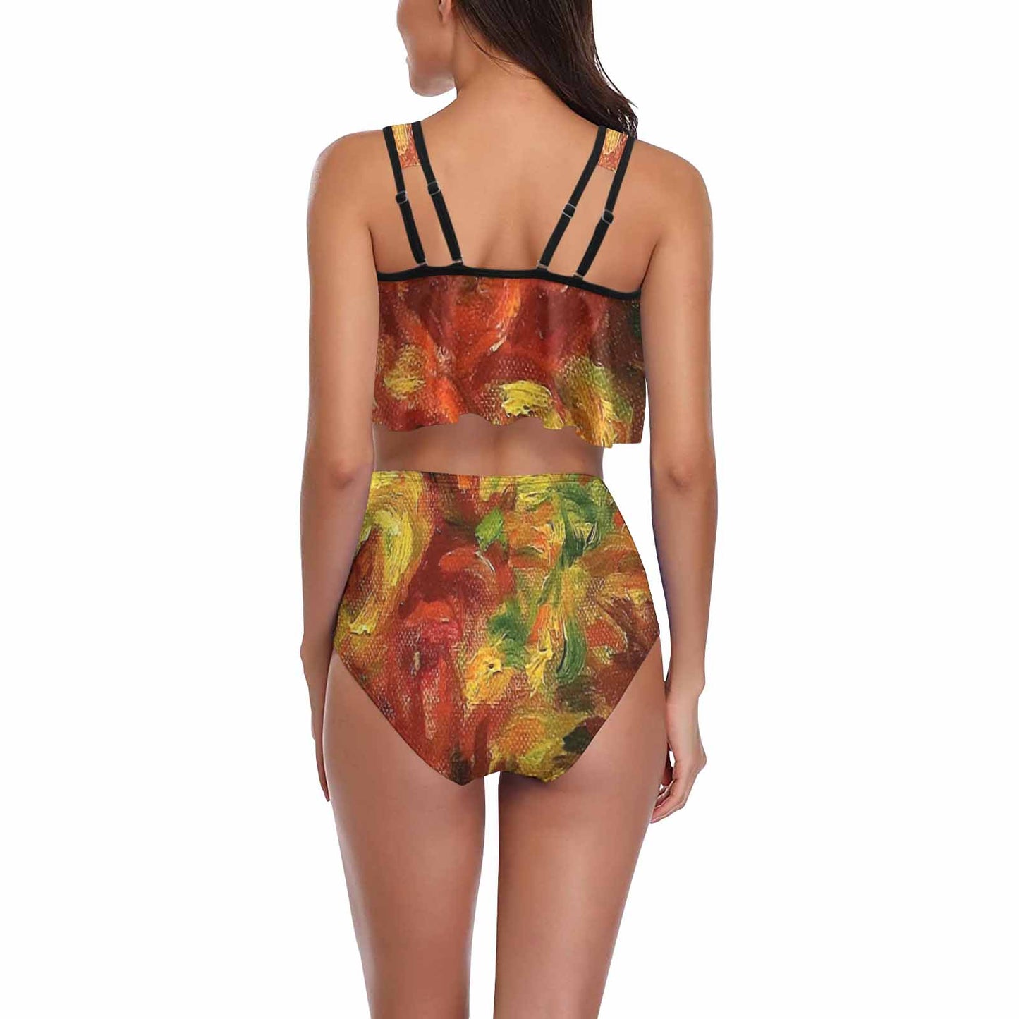Vintage floral high waisted flounce top bikini, swim wear, Design 18