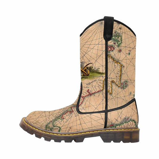 Antique Map design mens western lumber boots, Design 7