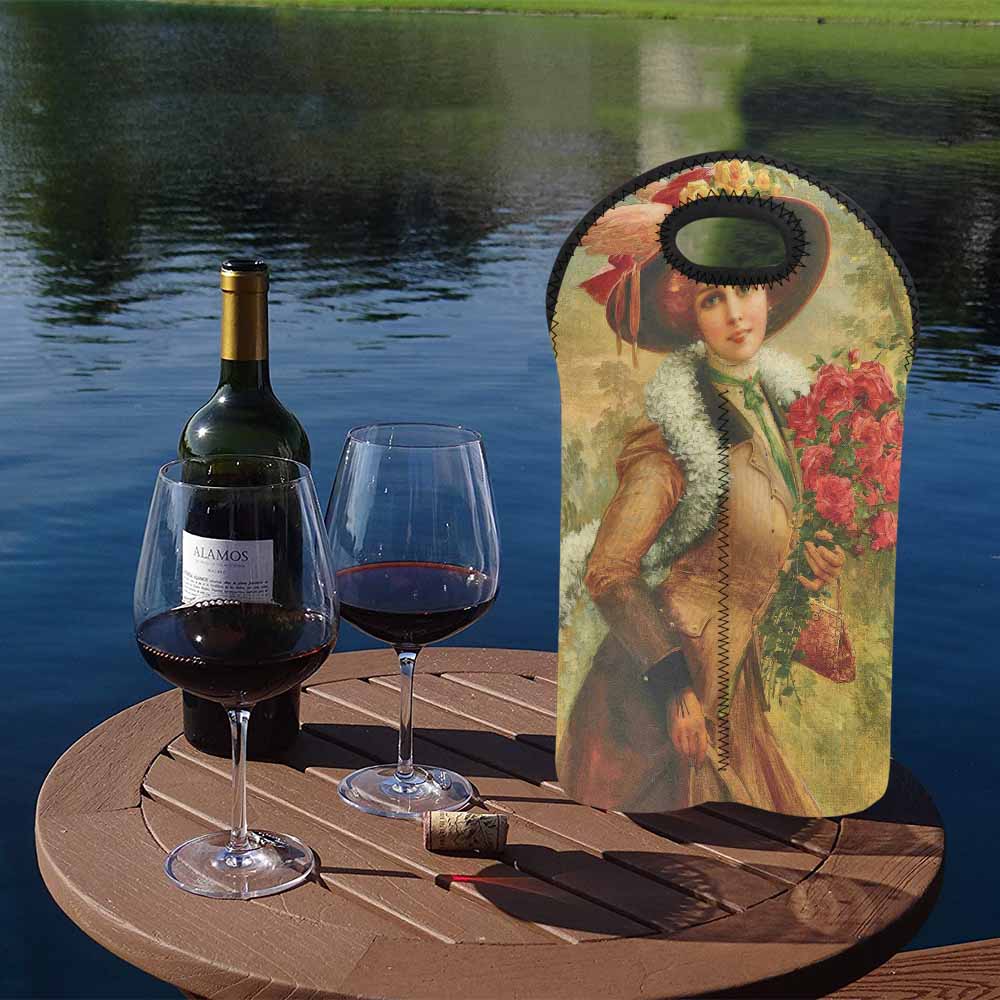 Victorian lady design 2 Bottle wine bag, Elegant Lady with a Bouquet of Roses