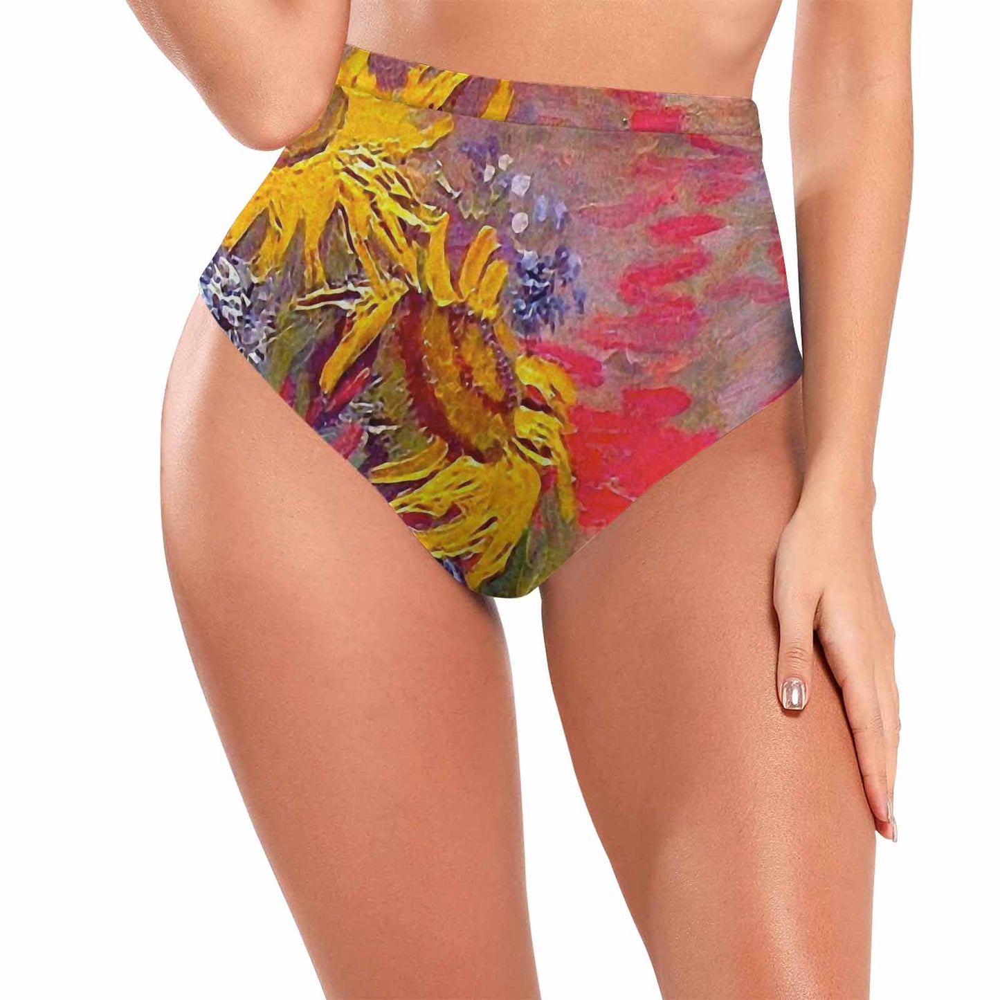 Vintage floral High waist bikini bottom, Design 54