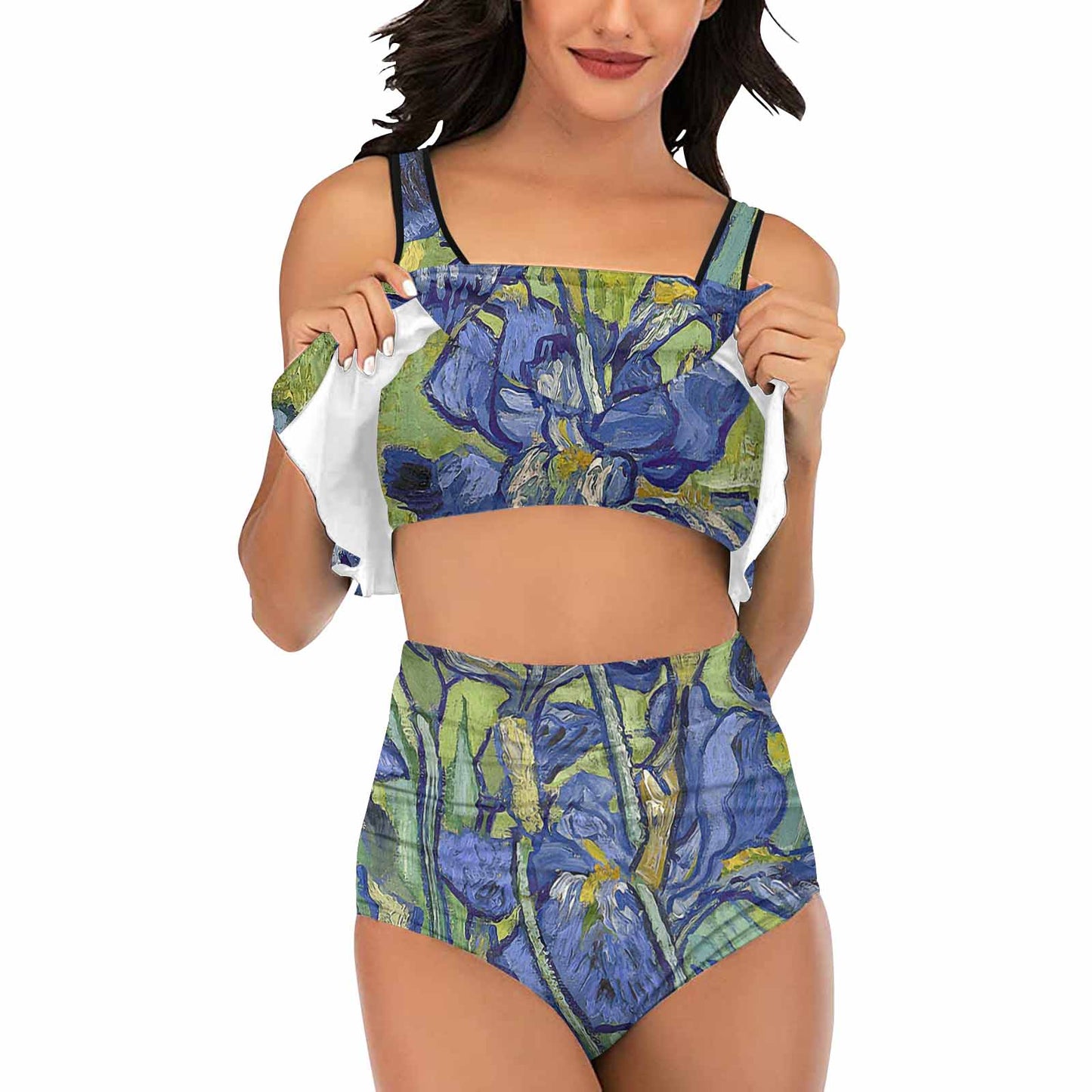 Vintage floral high waisted flounce top bikini, swim wear, Design 40