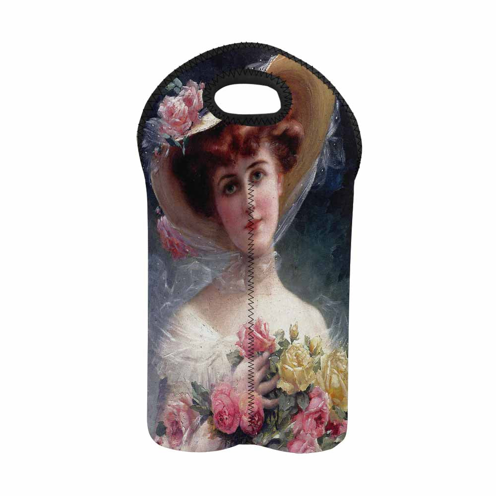 Victorian lady design 2 Bottle wine bag, BEAUTY WITH FLOWERS