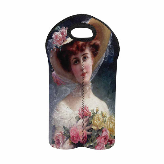 Victorian lady design 2 Bottle wine bag, BEAUTY WITH FLOWERS