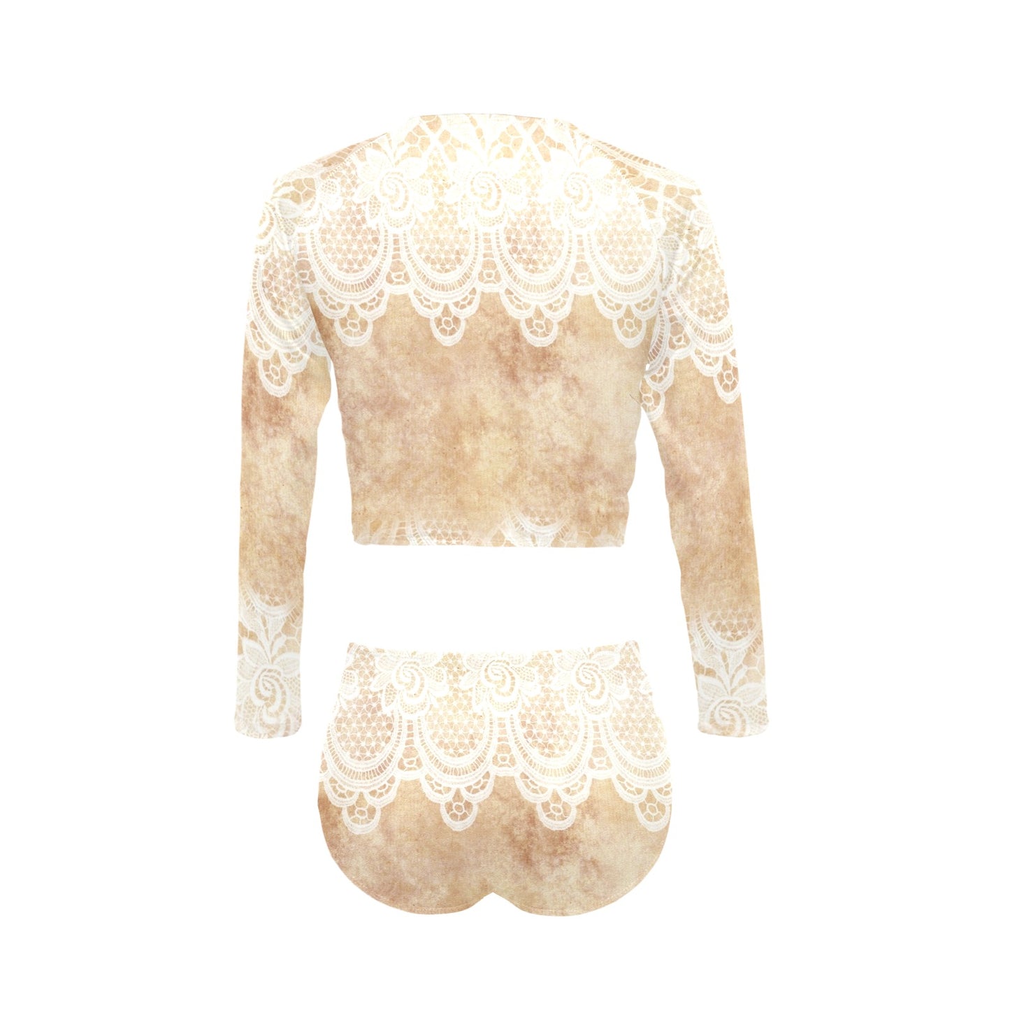 Victorian printed lace, long sleeve 2pc swimsuit, beachwear, design 30 Long Sleeve Bikini Set (Model S27)