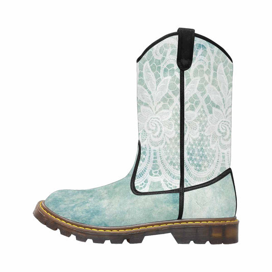 Victorian lace print, western lumber boots, design 41