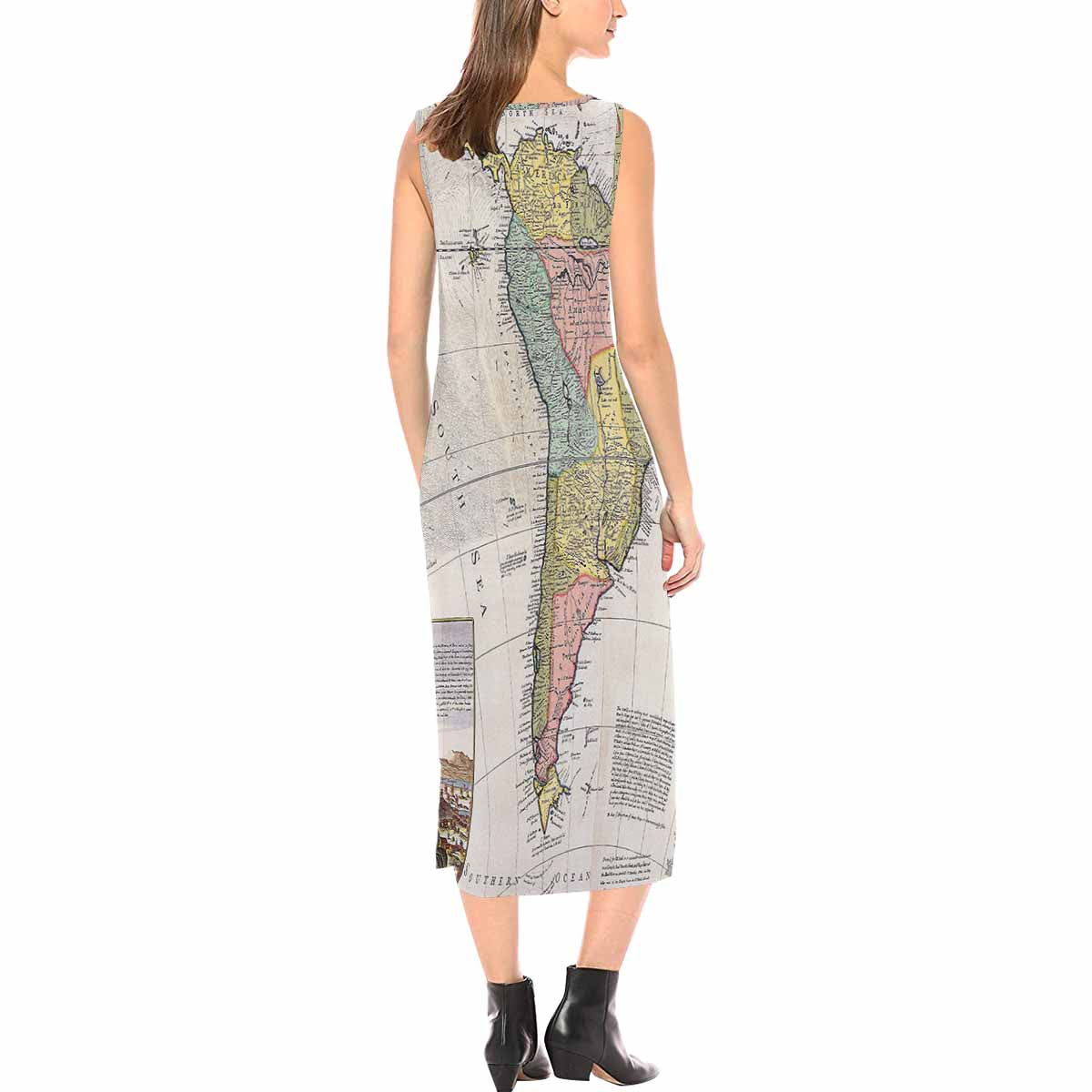 Antique Map chic long dress, Design 35