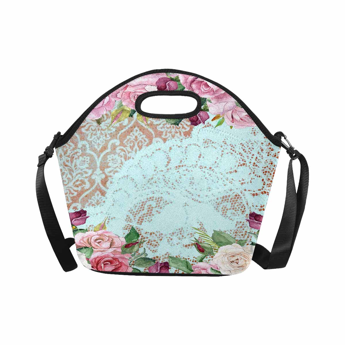 Victorian lace print insulated lunch bag, design 24