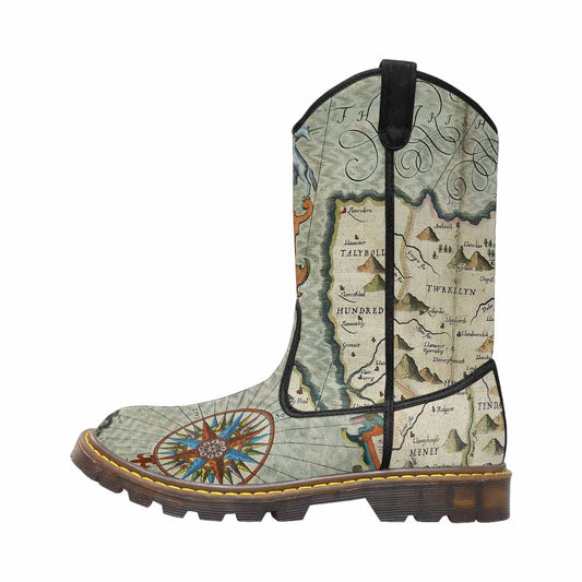 Antique Map design womens western lumber boots, Design 13