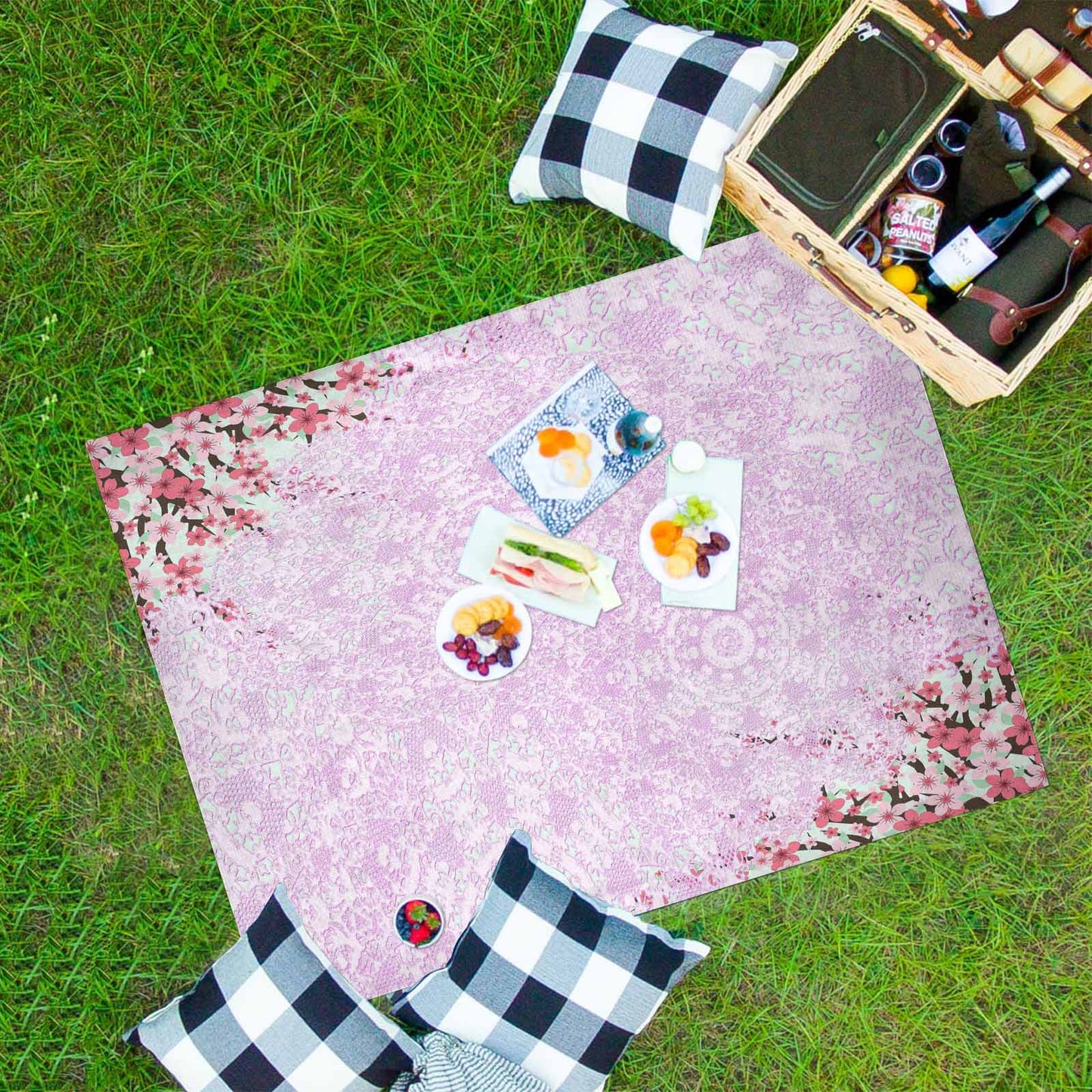 Victorian lace print waterproof picnic mat, 69 x 55in, design 09
