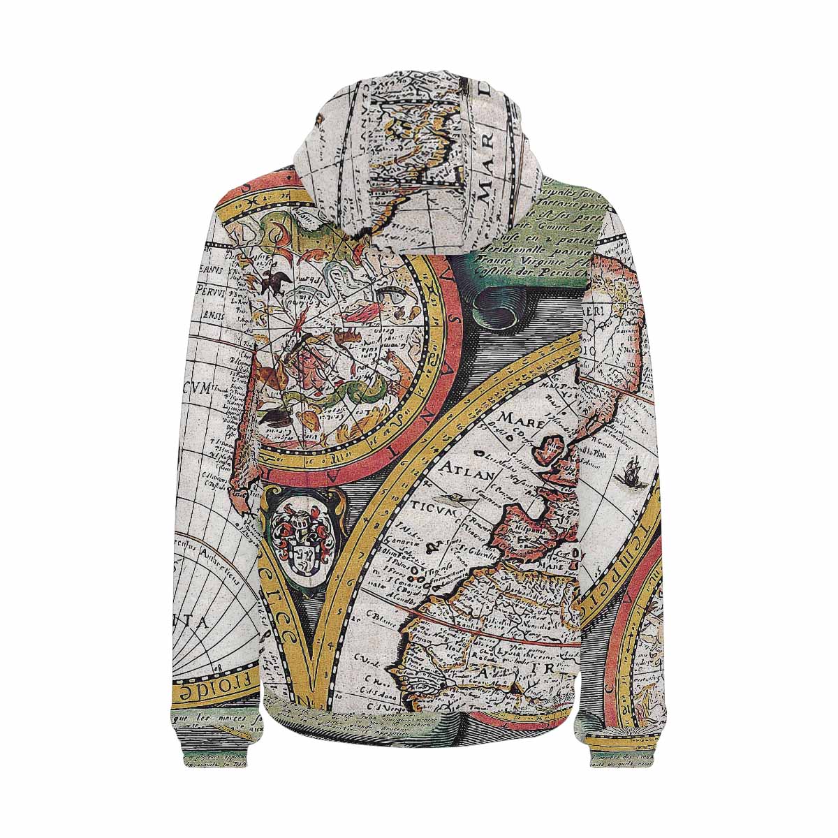 Antique Map design, mens lightweight, warm, quilted hooded bomber jacket, design, 31