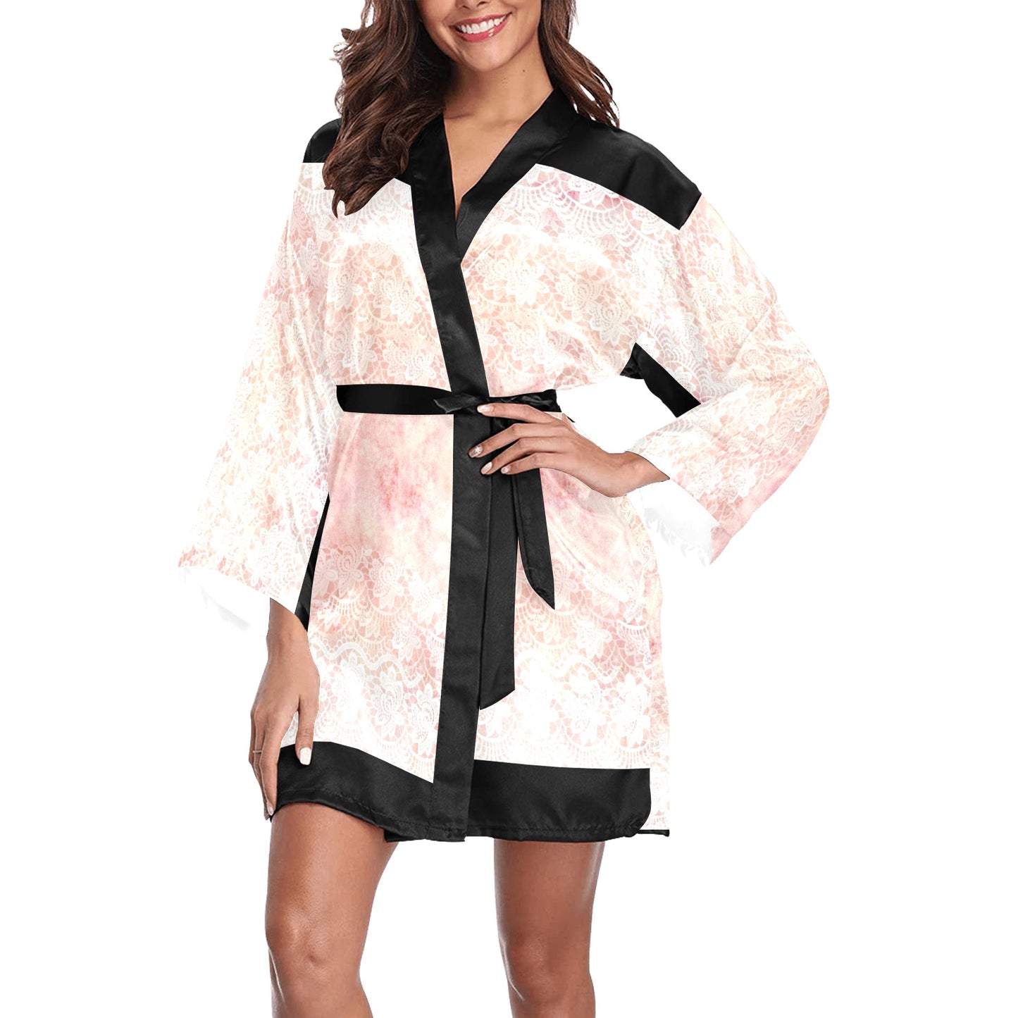 Victorian Lace Kimono Robe, Black or White Trim, Sizes XS to 2XL, Design 38