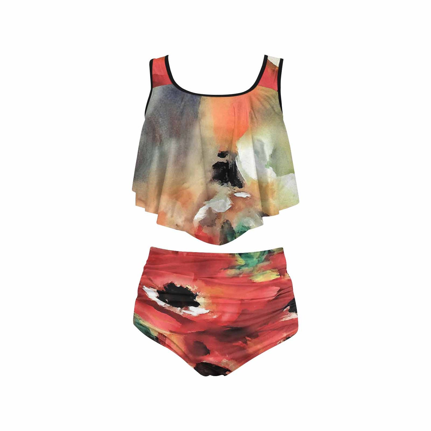 Vintage floral high waisted flounce top bikini, swim wear, Design 14