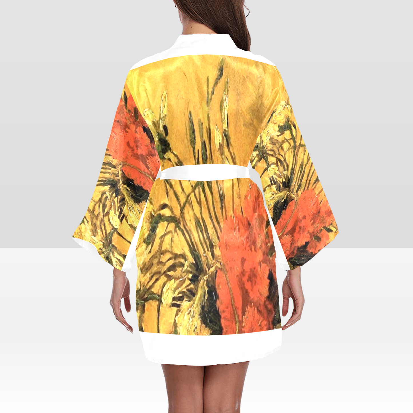 Vintage Floral Kimono Robe, Black or White Trim, Sizes XS to 2XL, Design 61