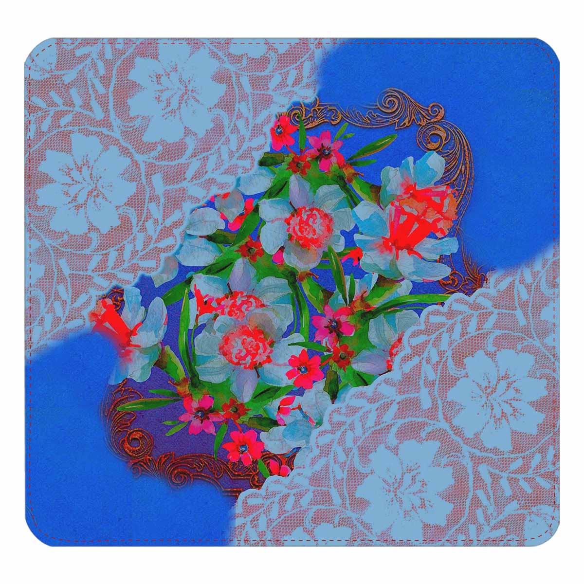 Victorian lace print womens wallet, clutch purse, red trim, design 46