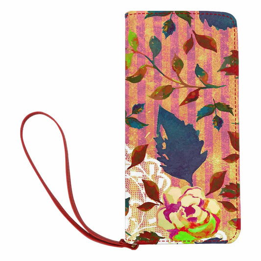 Victorian lace print womens wallet, clutch purse, red trim, design 22