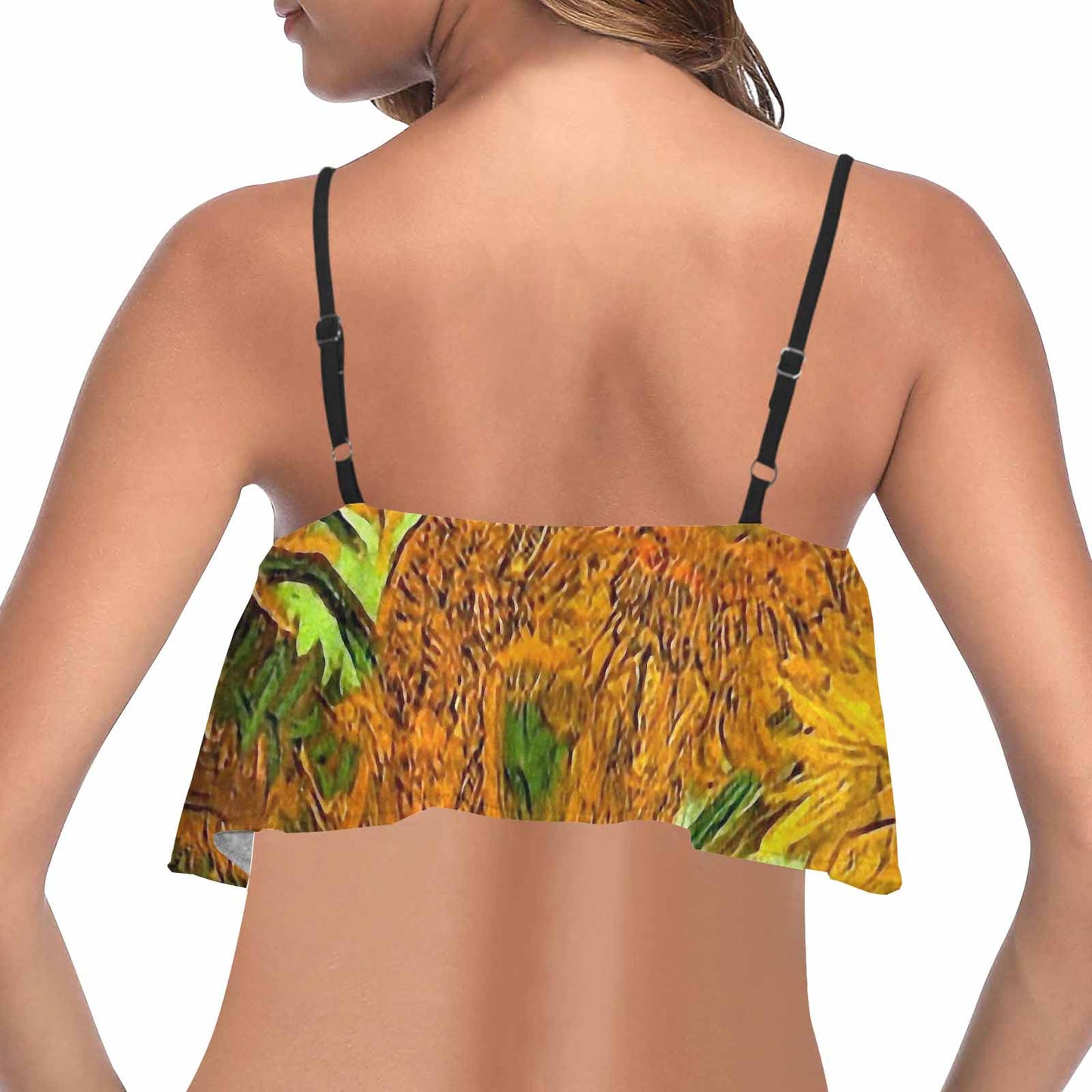 Vintage floral flounce bikini top, Design 48