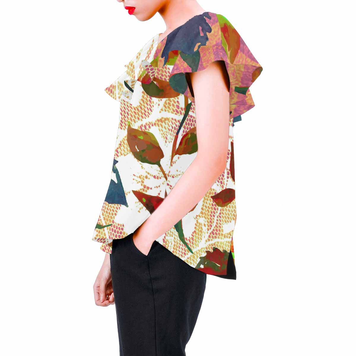 Victorian Lace print Chiffon Blouse, design 22