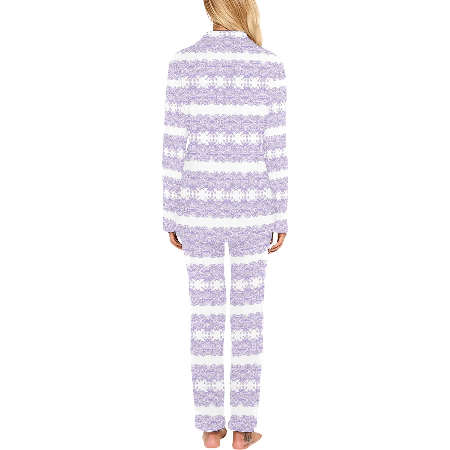 Victorian printed lace pajama set, design 07 Women's Long Pajama Set (Sets 02)