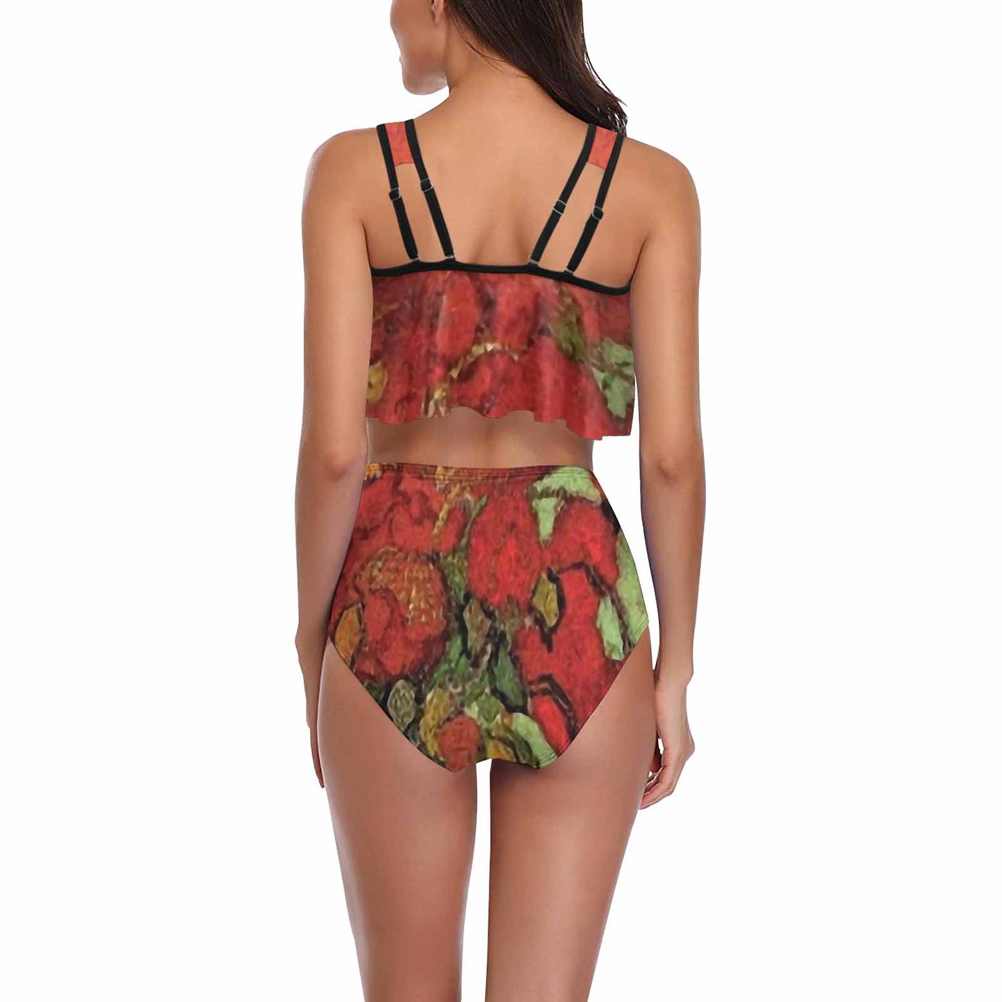 Vintage floral high waisted flounce top bikini, swim wear, Design 47