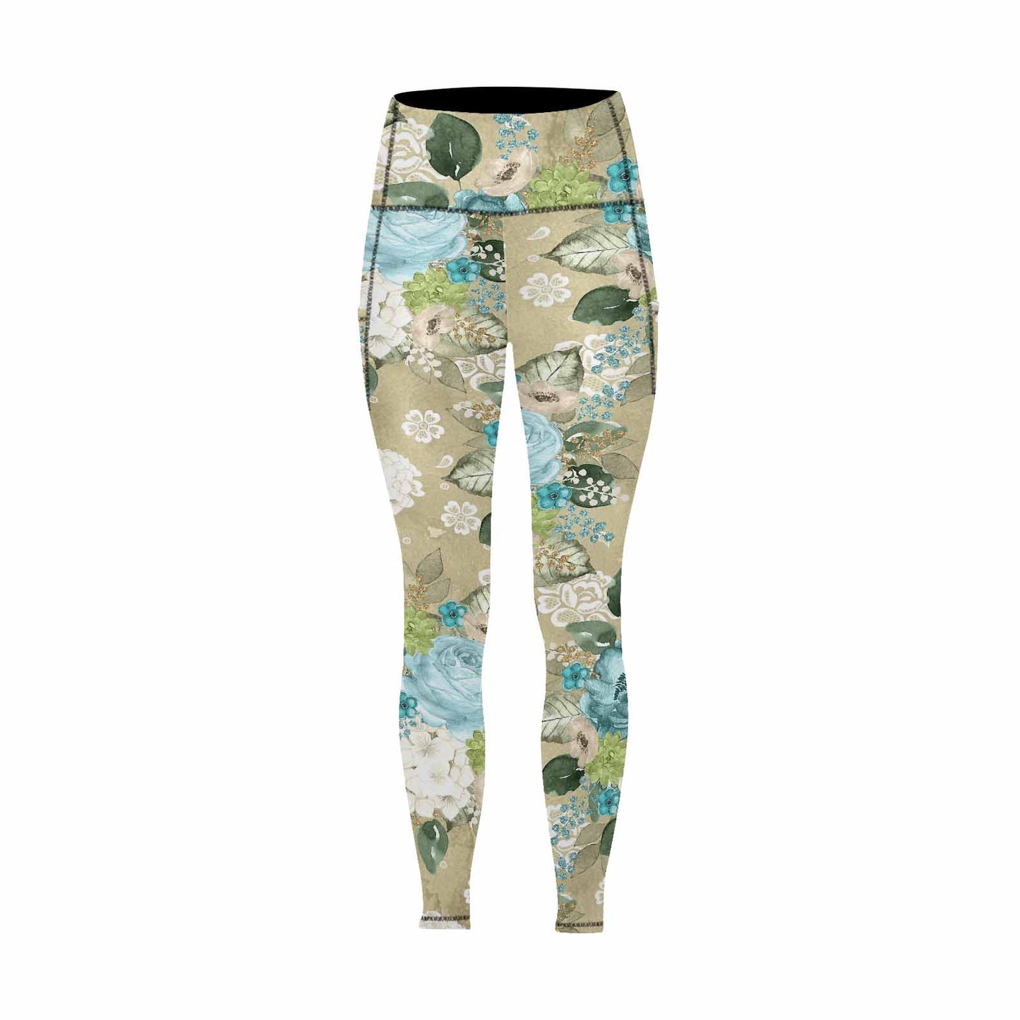 Floral 2, active wear leggings, outside surge, design 37