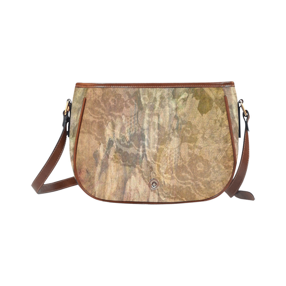 Vintage floral handbag, Design 17X Model 1695341 Saddle Bag/Large (Model 1649)