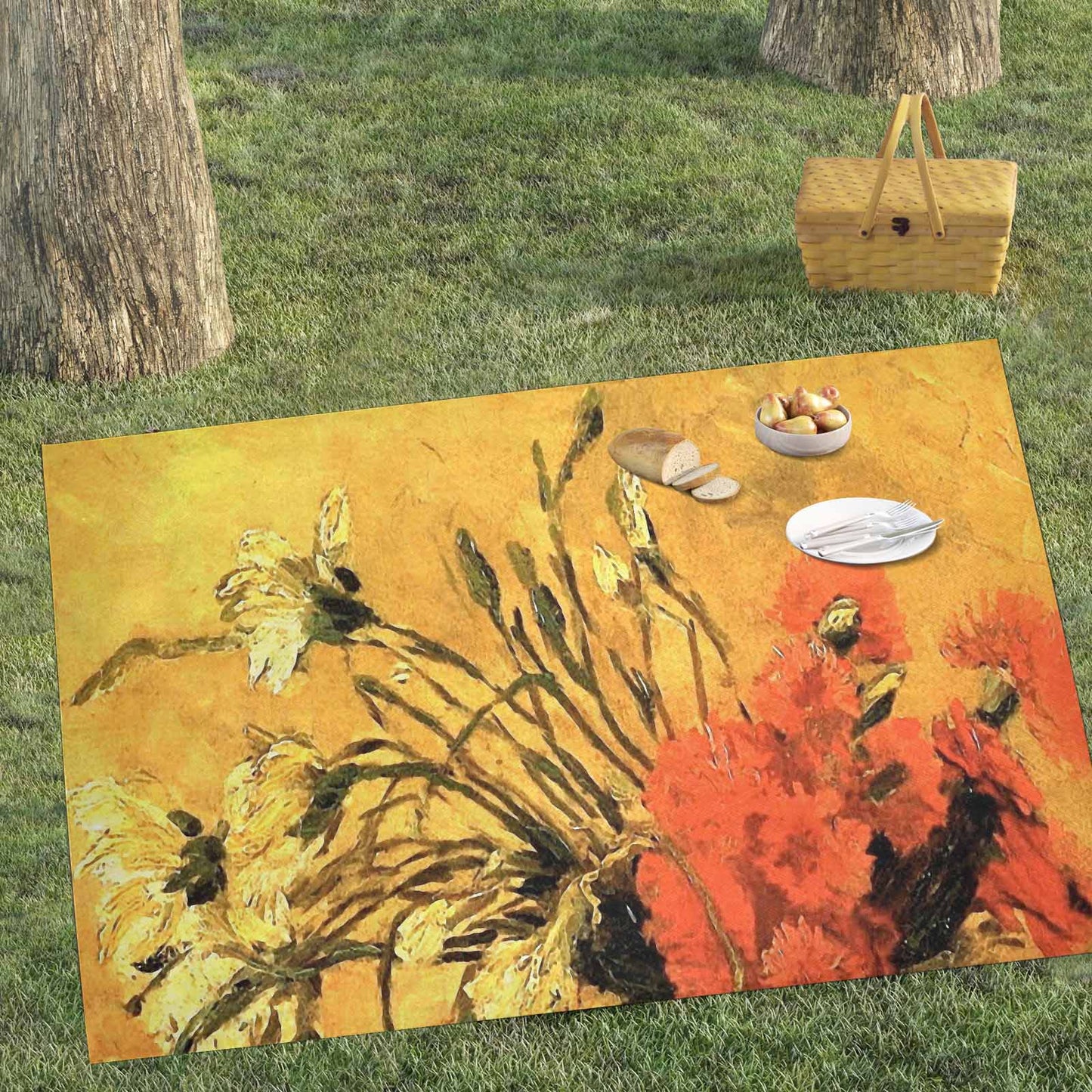 Vintage Floral waterproof picnic mat, 81 x 55in, Design 61