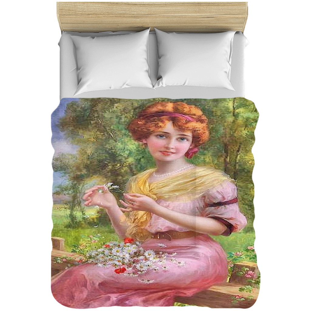 Victorian lady design comforter, twin, twin XL, queen or king, lady in pink