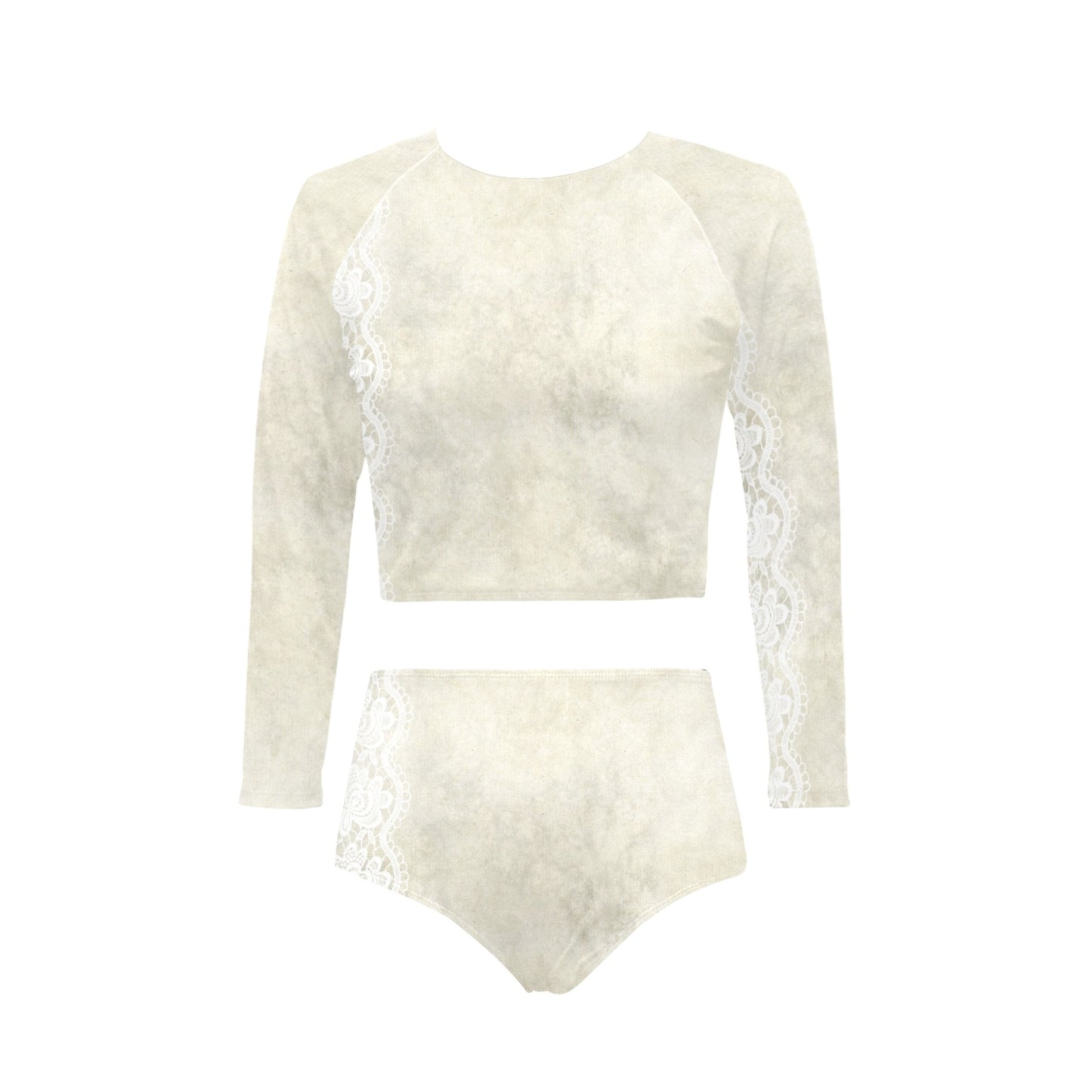Victorian printed lace, long sleeve 2pc swimsuit, beachwear, design 27 Long Sleeve Bikini Set (Model S27)