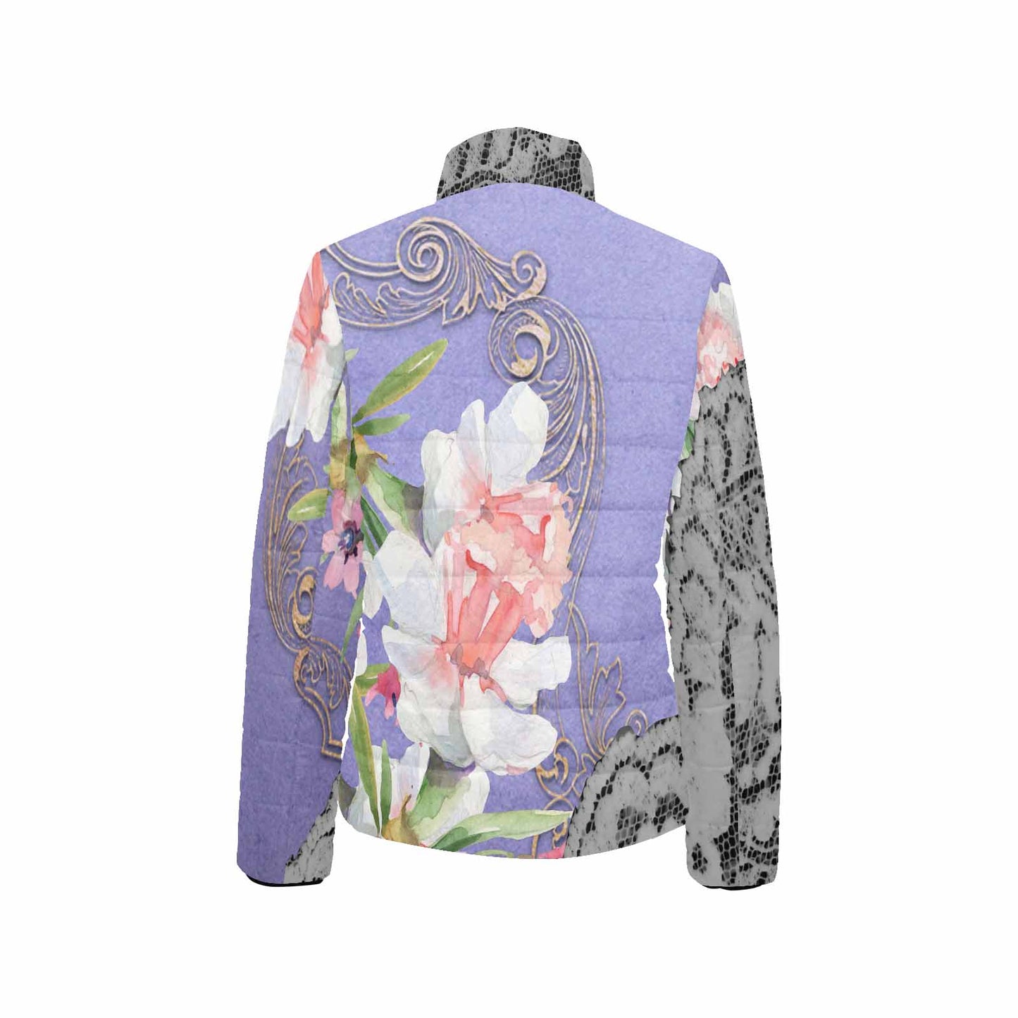Victorian Lace print womens padded quilted jacket, design 45