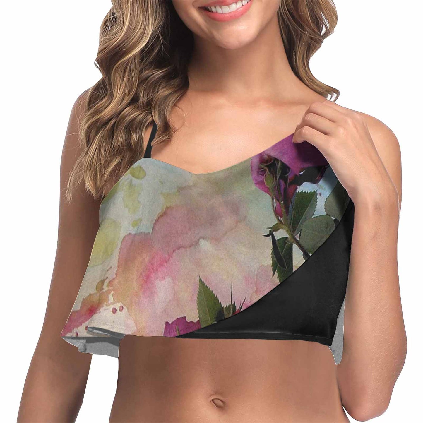 Vintage floral flounce bikini top, Design 21