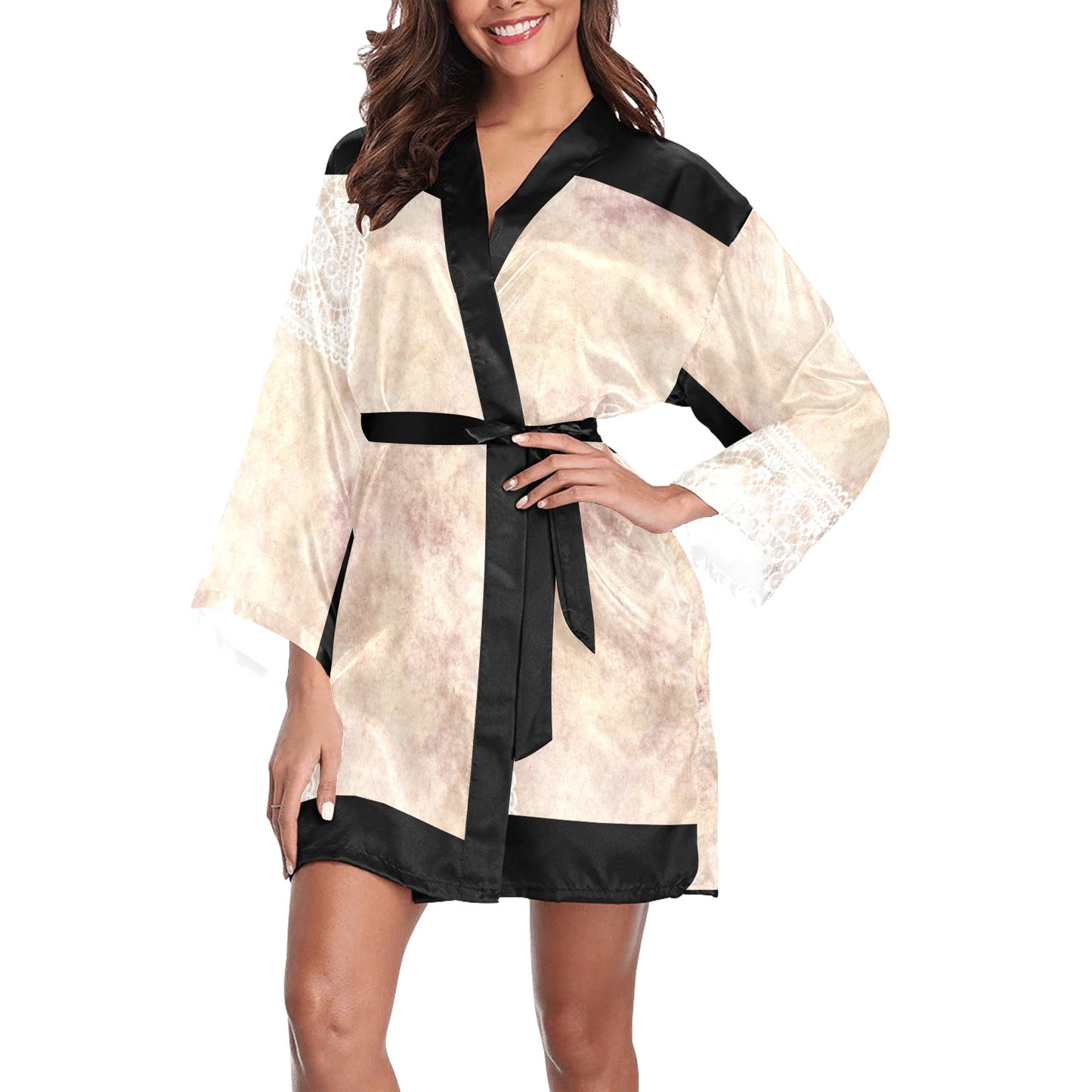 Victorian Lace Kimono Robe, Black or White Trim, Sizes XS to 2XL, Design 35