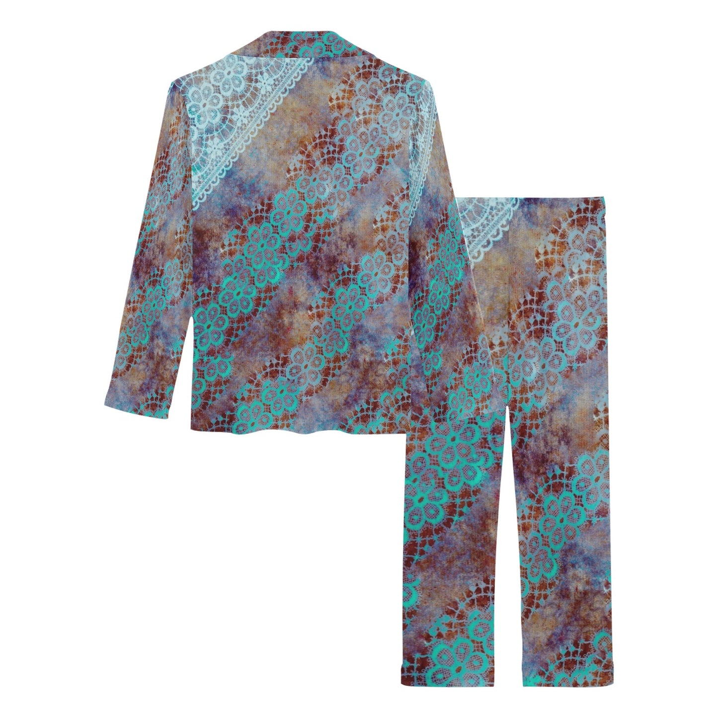 Victorian printed lace pajama set, design 37 Women's Long Pajama Set (Sets 02)