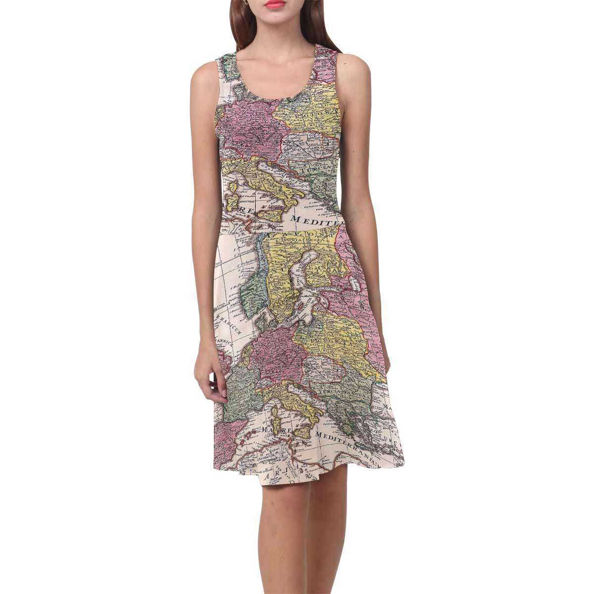 Antique Map casual summer dress, MODEL 09534, design 38