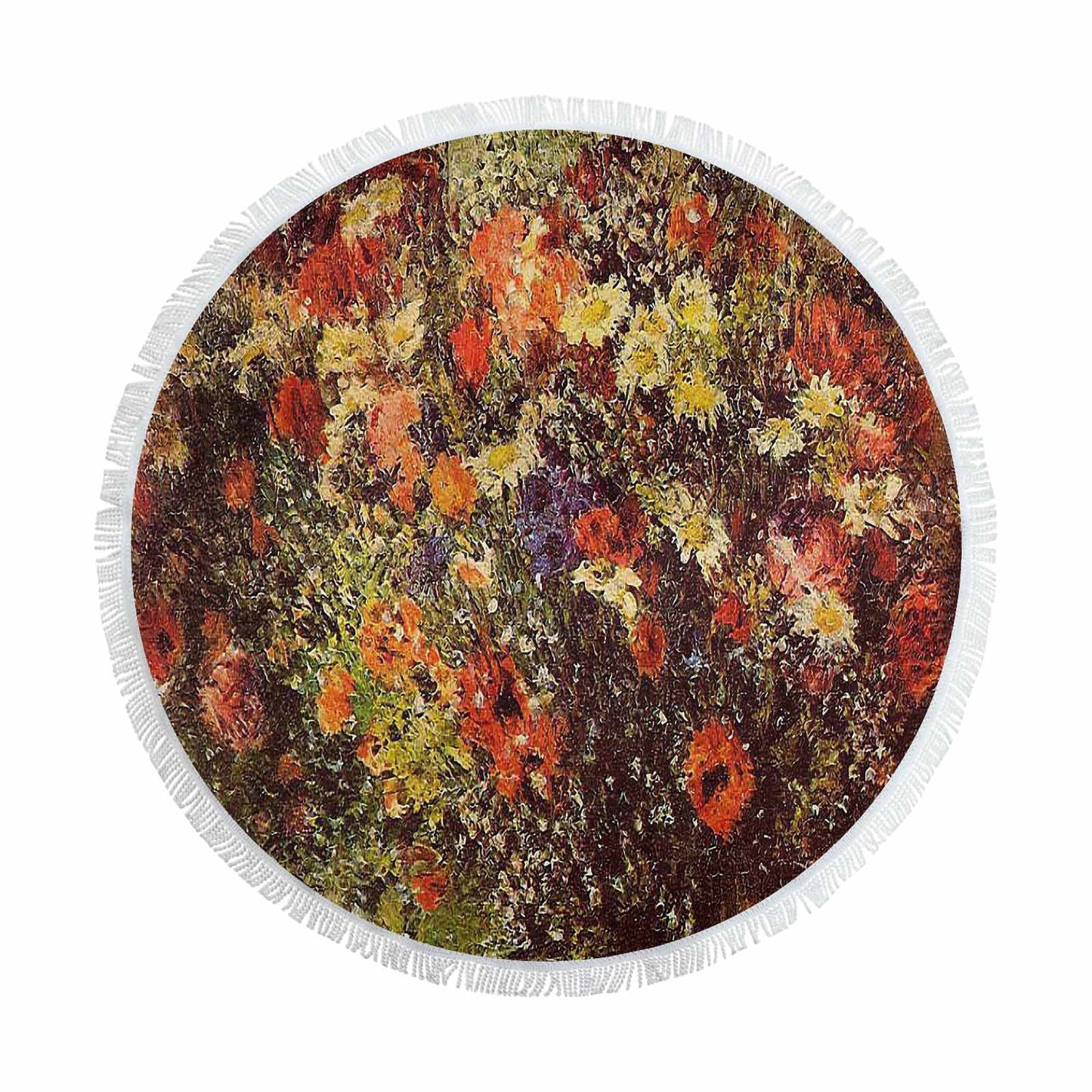 Vintage Floral circular plush beach towel, fringe edges, Design 24