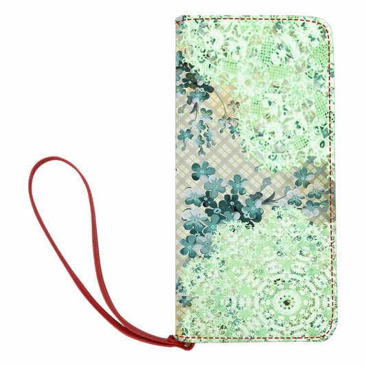 Victorian lace print womens wallet, clutch purse, red trim, design 53