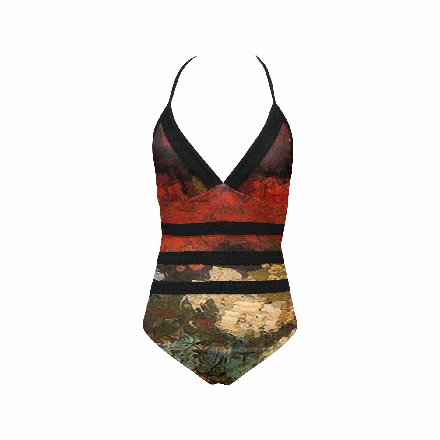 Vintage floral, vintage chest collar, one piece swim wear, Design 31