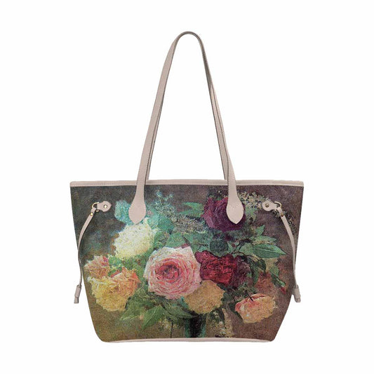 Vintage Floral Handbag, Classic Handbag, Mod 1695361 Design 29 BEIGE/TAN TRIM
