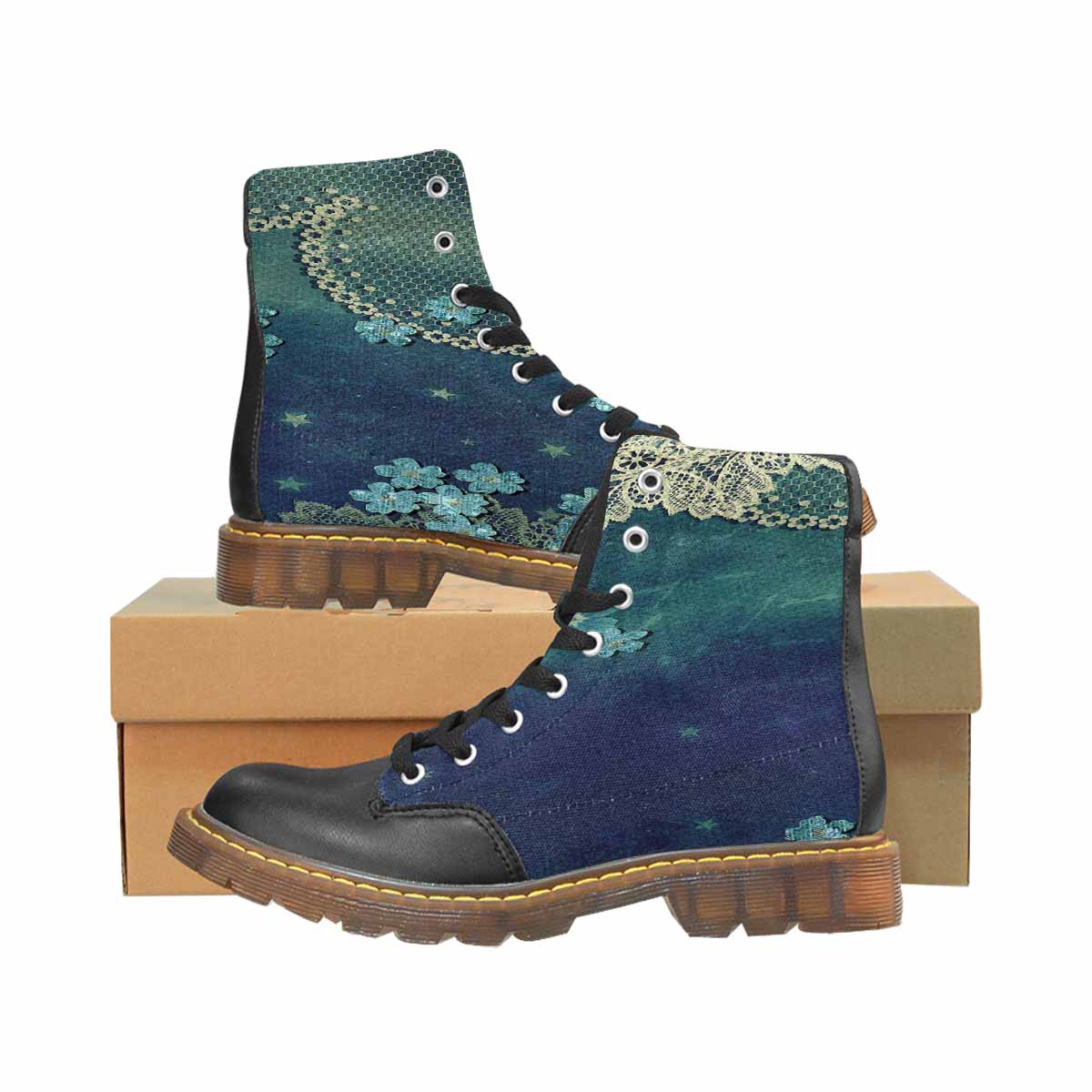 Victorian lace print, cute but tough, Winter walk about  boots, design 04