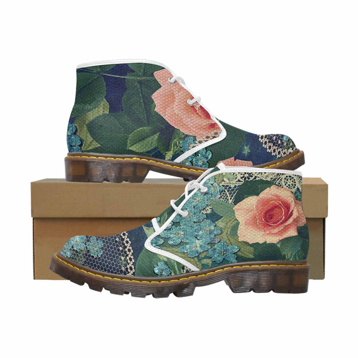 Lace Print, Cute comfy womens Chukka boots, design 01