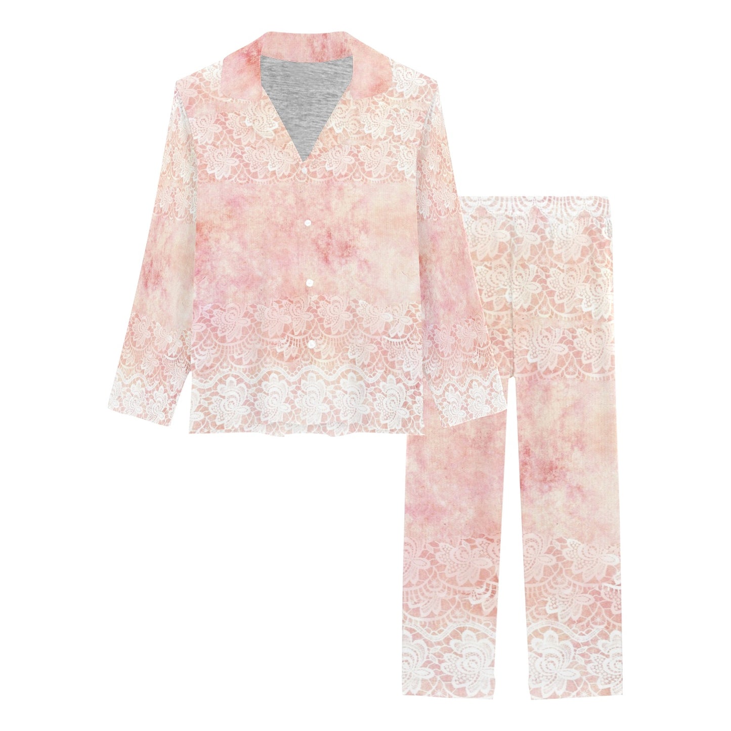 Victorian printed lace pajama set, design 38 Women's Long Pajama Set (Sets 02)