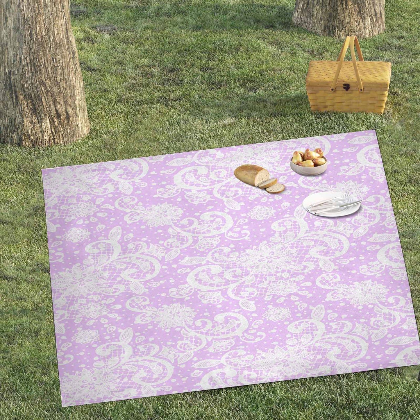 Victorian lace print waterproof picnic mat, 69 x 55in, design 06
