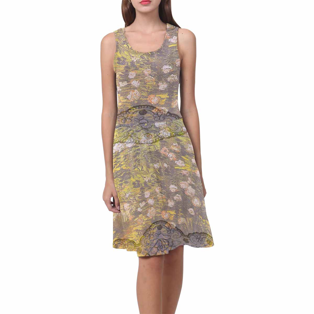 Vintage floral short summer flare dress,  XS to 3XL plus size, model D09534 Design 05x