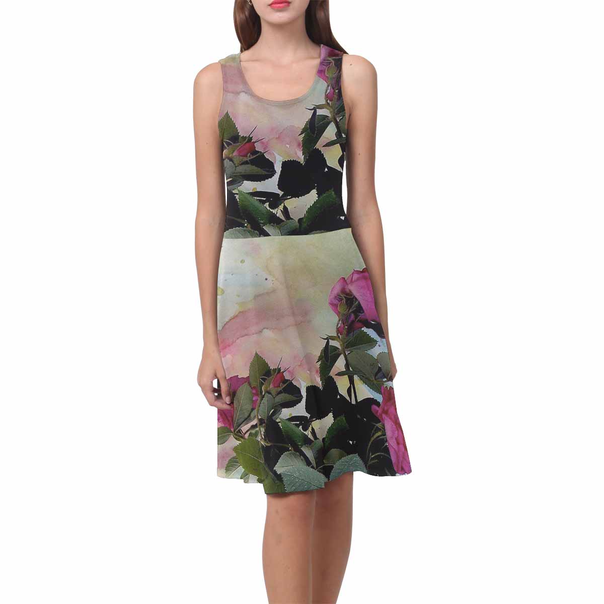 Vintage floral short summer flare dress,  XS to 3XL plus size, model D09534 Design 21