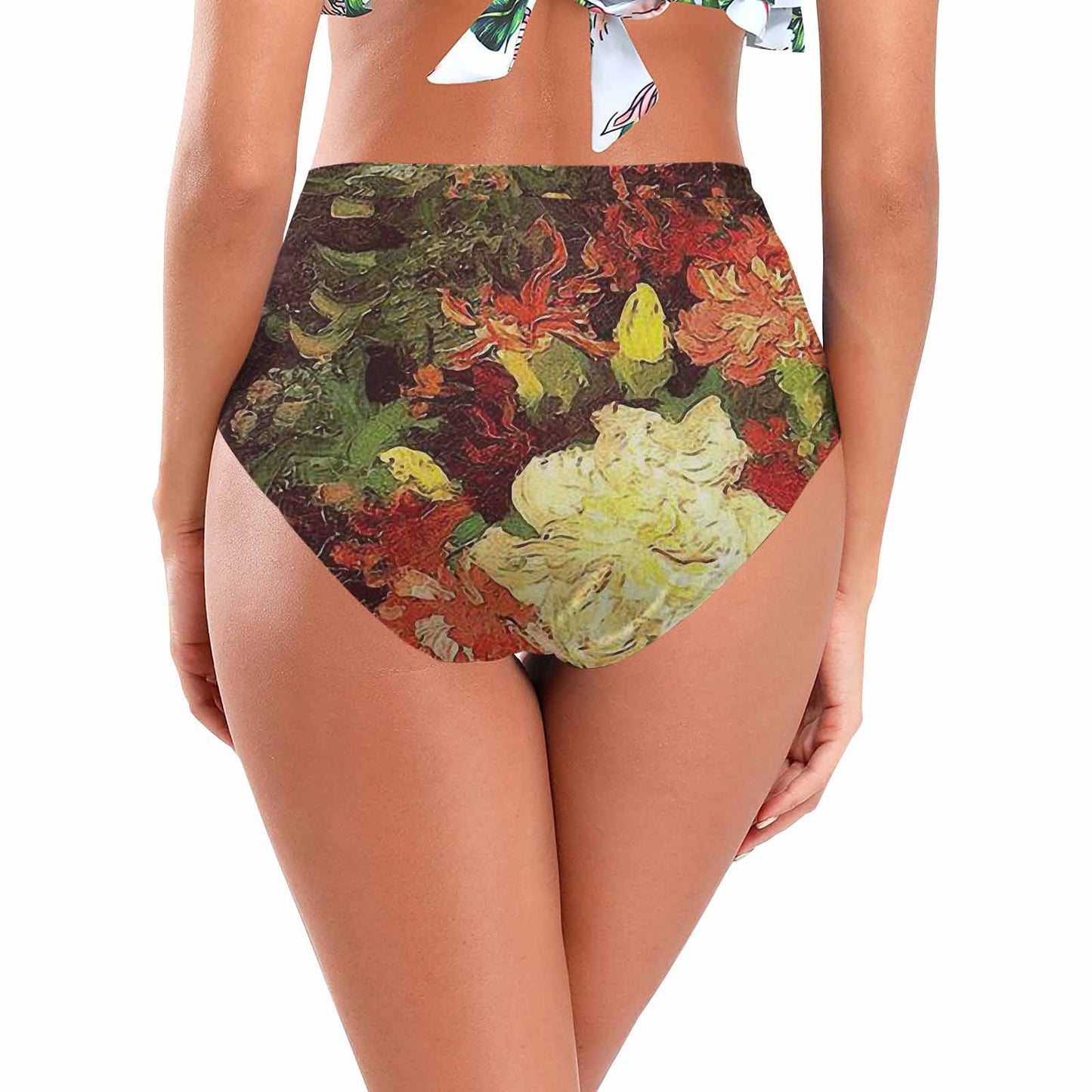 Vintage floral High waist bikini bottom, Design 33