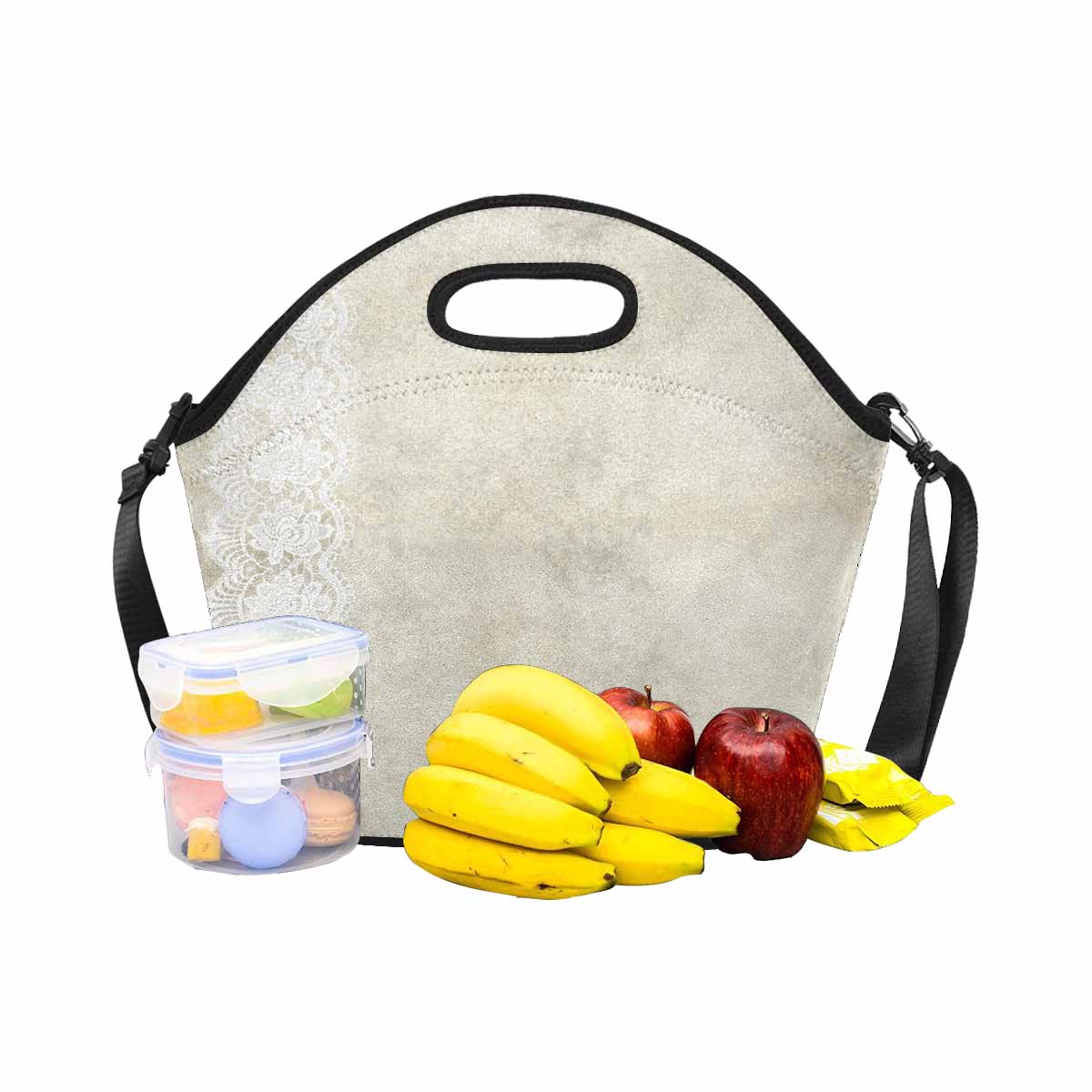 Victorian lace print insulated lunch bag, design 27