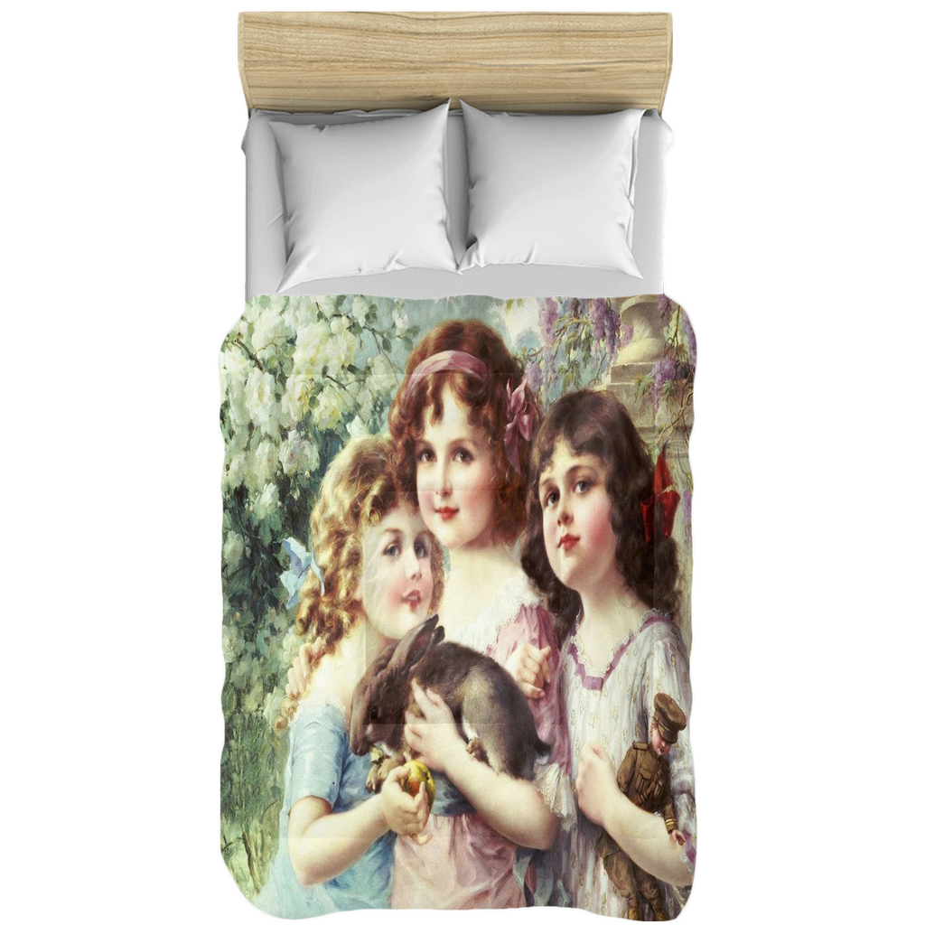 Victorian lady design comforter, twin, twin XL, queen or king, Three Graces