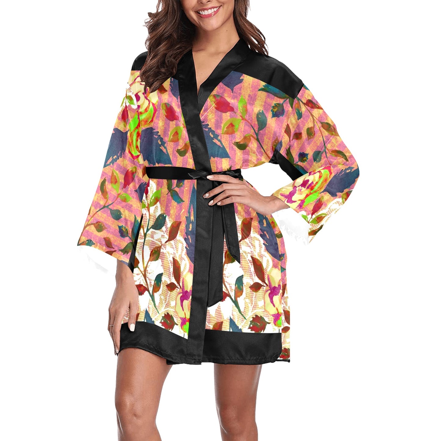 Victorian Lace Kimono Robe, Black or White Trim, Sizes XS to 2XL, Design 22