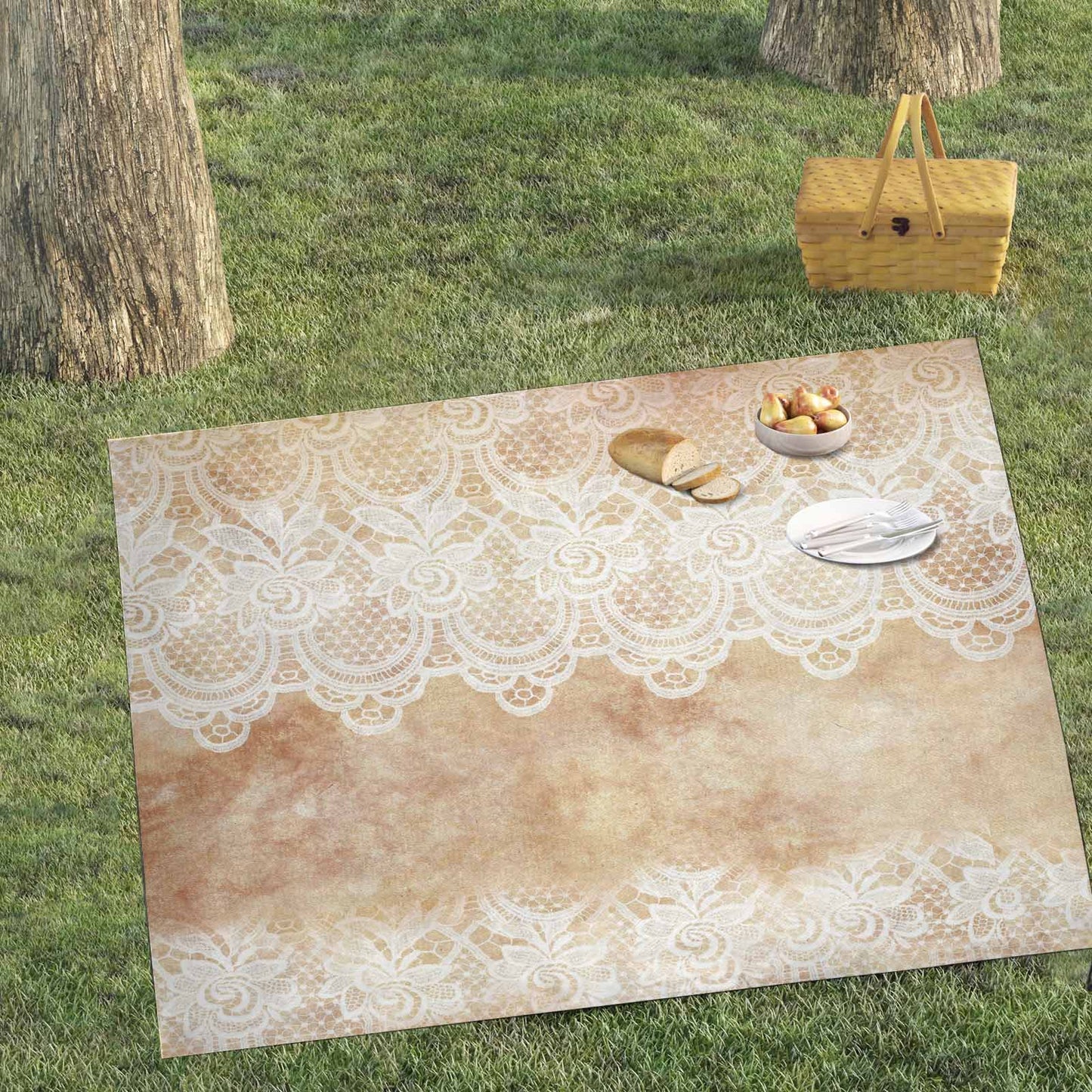 Victorian lace print waterproof picnic mat, 69 x 55in, design 30